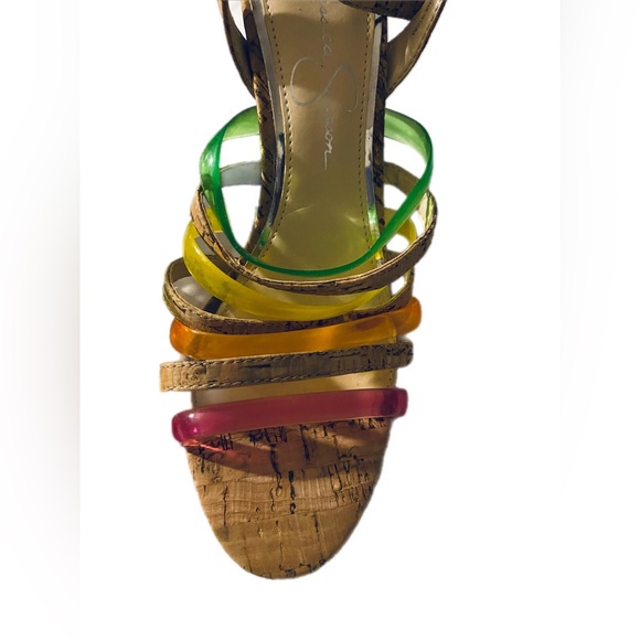 Jessica Simpson Muti Color Sandals With Cork Stack Heels Size 8M - Picture 2 of 9